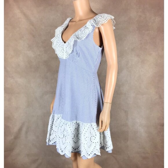Lucy Paris Eyelet Trim Striped Fit and Flare Dress NWT MEDIUM - Picture 3 of 8